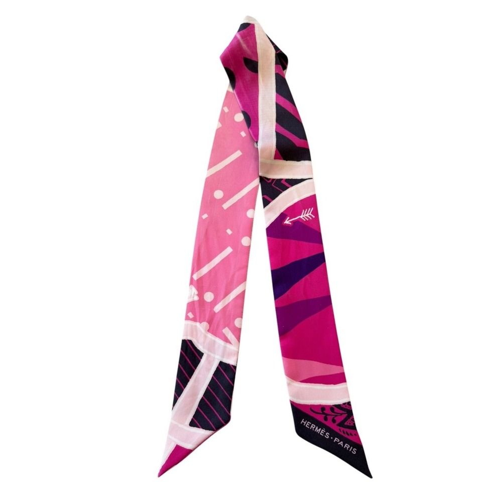Hermès Twilly Silk Scarf Magenta Pink Purple Noir Bag Handle Wrap